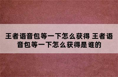 王者语音包等一下怎么获得 王者语音包等一下怎么获得是谁的